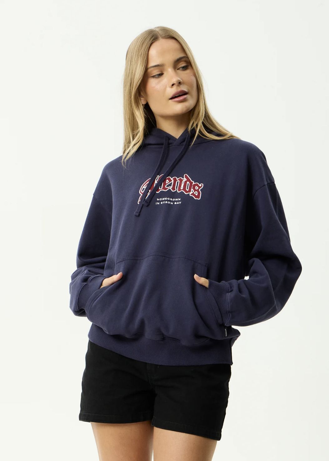 AFENDS MENS HOME - PULL ON HOOD - WASHED DEEP SEA