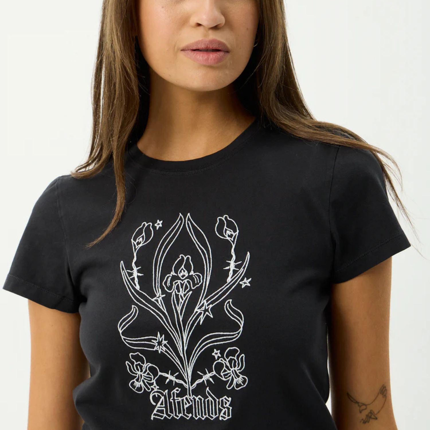 AFENDS WOMENS GOOD NATURE - BABY TEE - STONE BLACK