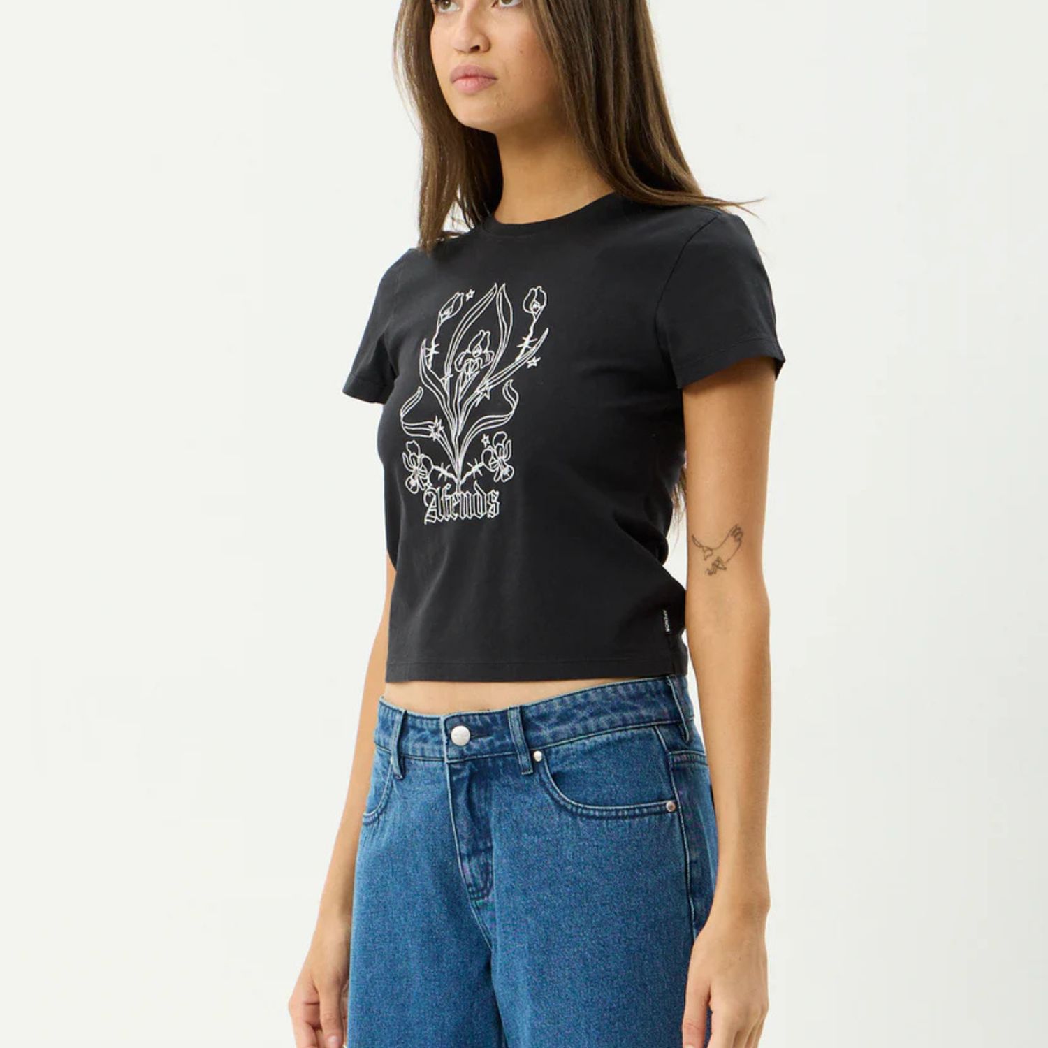 AFENDS WOMENS GOOD NATURE - BABY TEE - STONE BLACK