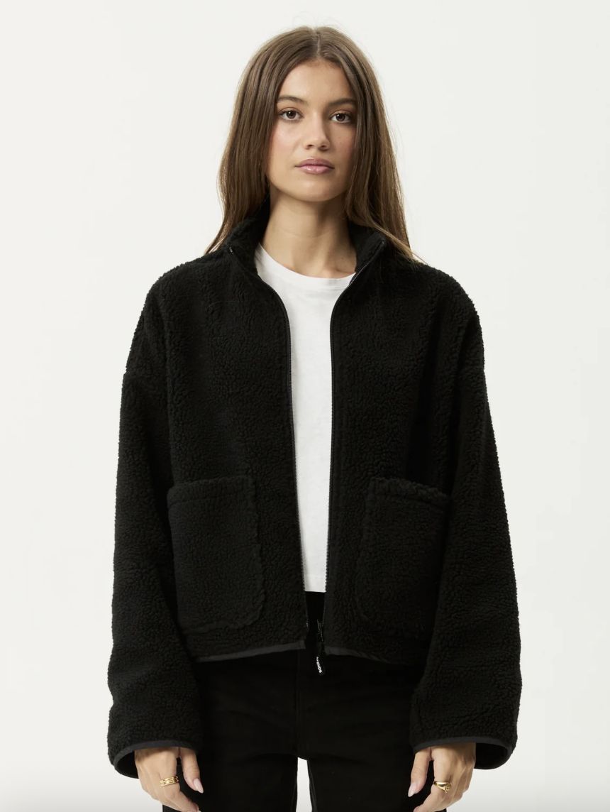 AFENDS WOMENS BERLIN - REVERSIBLE POLAR FLEECE JACKET - BLACK