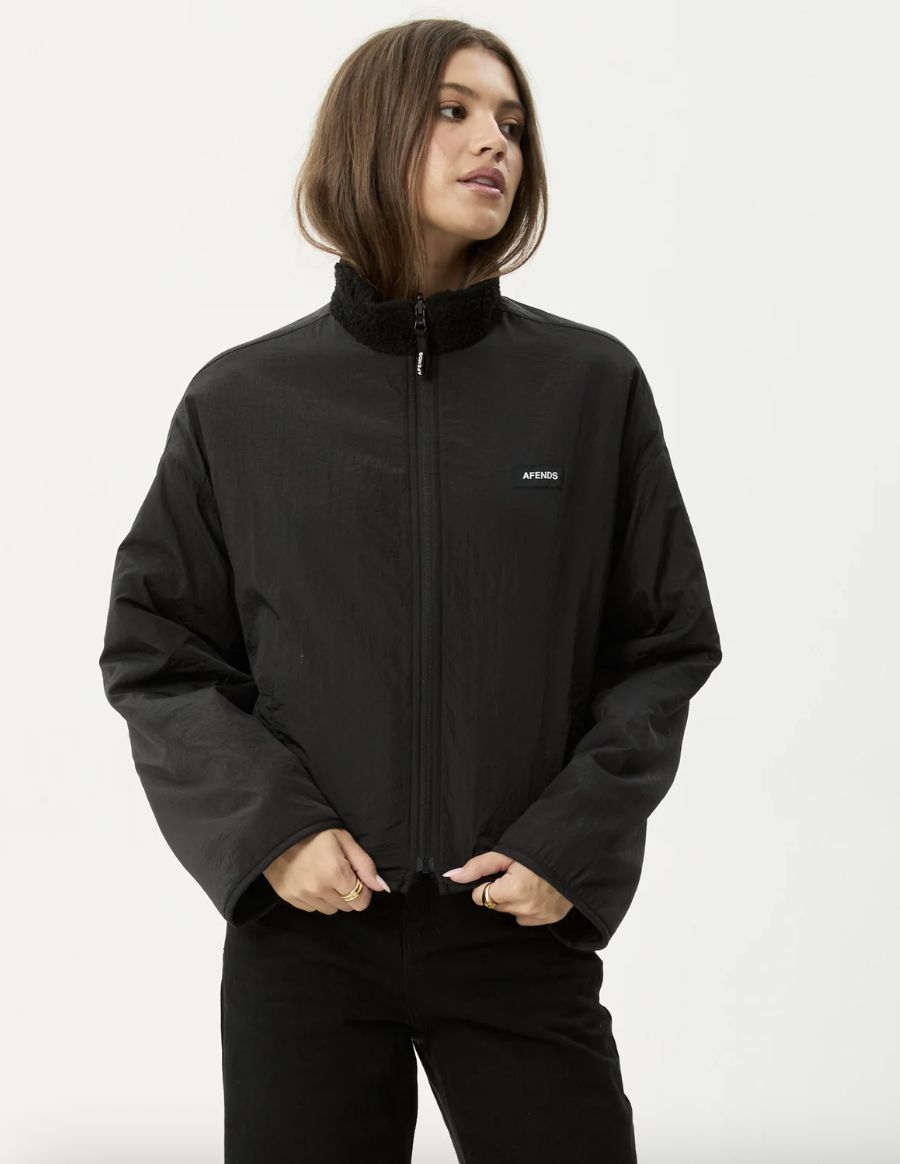 AFENDS WOMENS BERLIN - REVERSIBLE POLAR FLEECE JACKET - BLACK