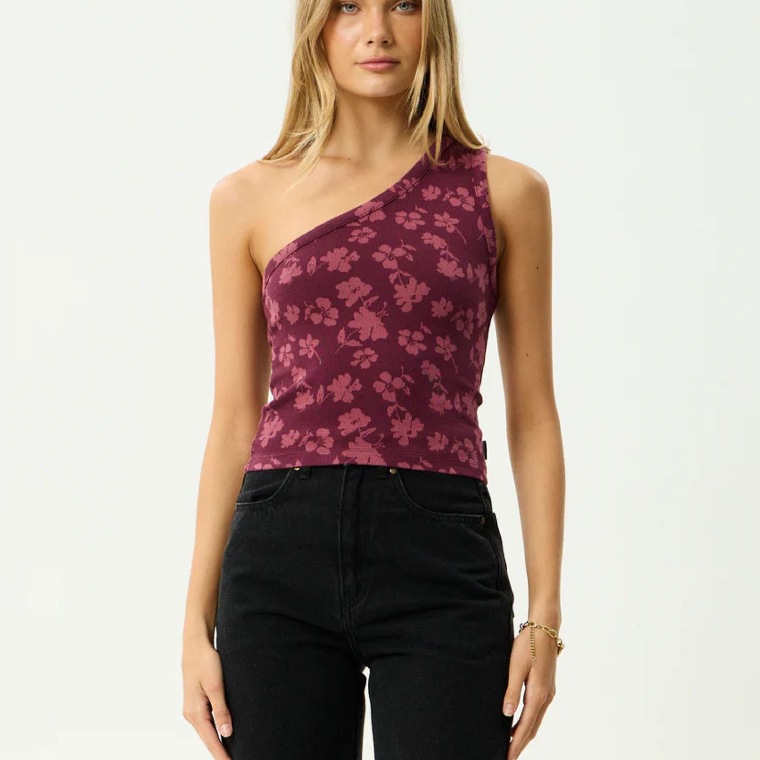 AFENDS WOMENS MARIN - ONE SHOULDER TOP - PORT