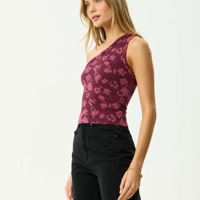 AFENDS WOMENS MARIN - ONE SHOULDER TOP - PORT