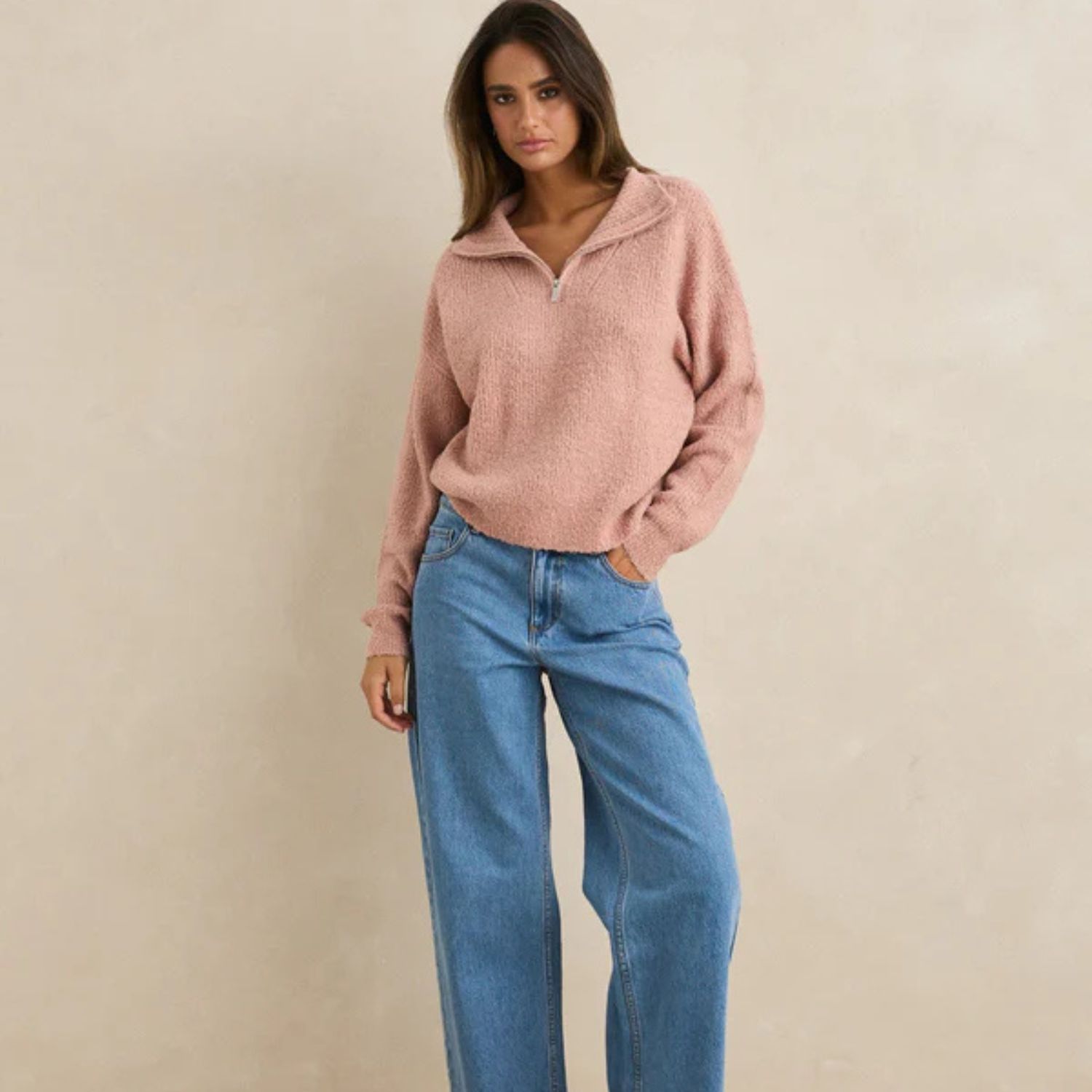 RHYTHM WOMENS QUINN ZIP KNIT- PINK