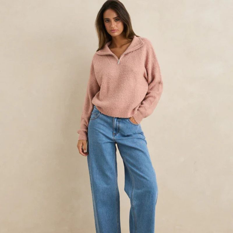 RHYTHM WOMENS QUINN ZIP KNIT- PINK