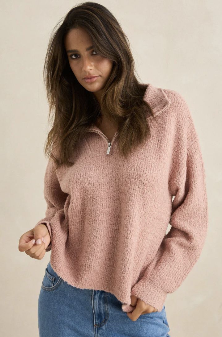 RHYTHM WOMENS QUINN ZIP KNIT- PINK