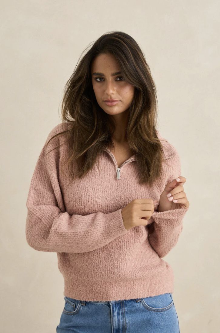 RHYTHM WOMENS QUINN ZIP KNIT- PINK