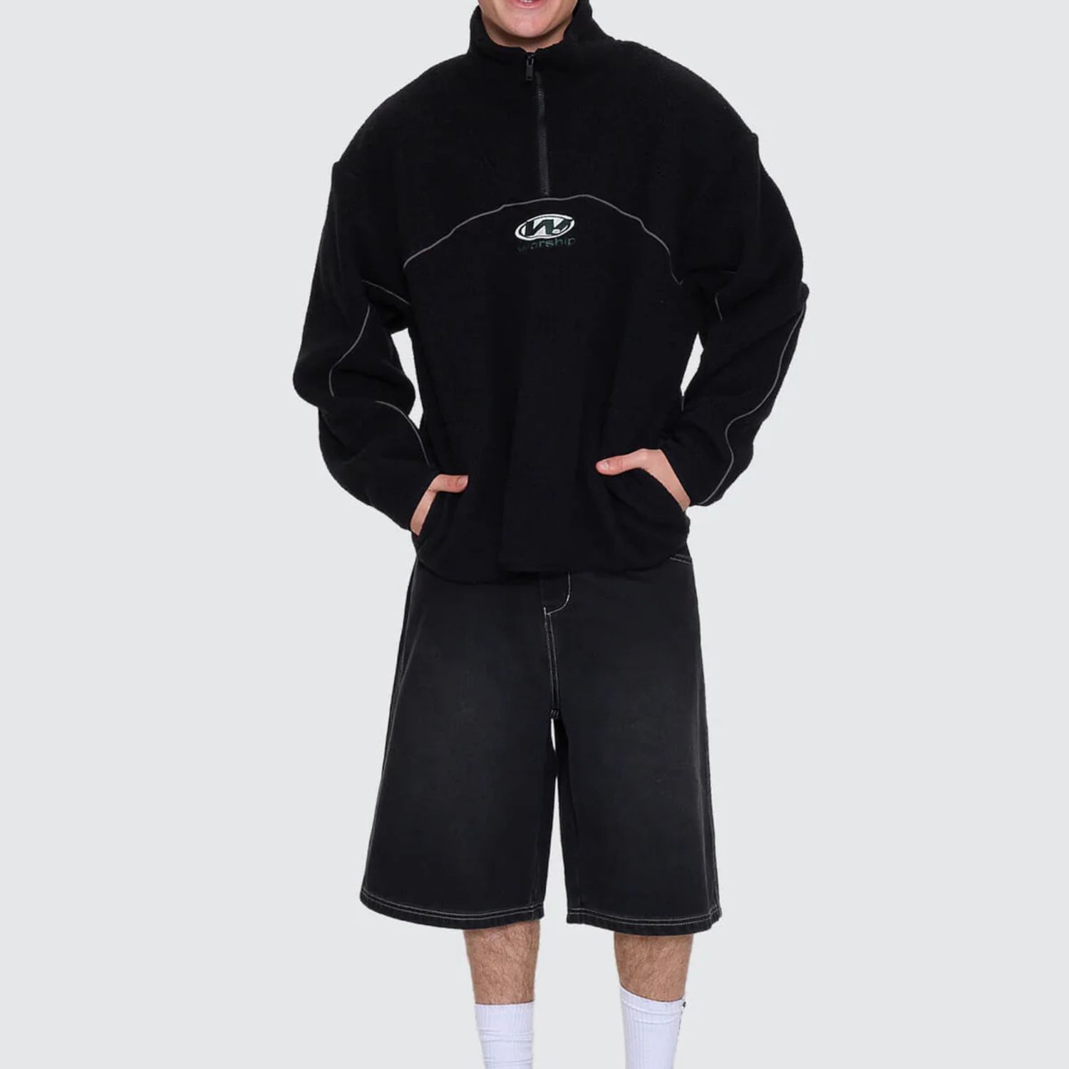 WORSHIP MENS SONIC QUARTER ZIP SHERPA FLEECE - BLACK