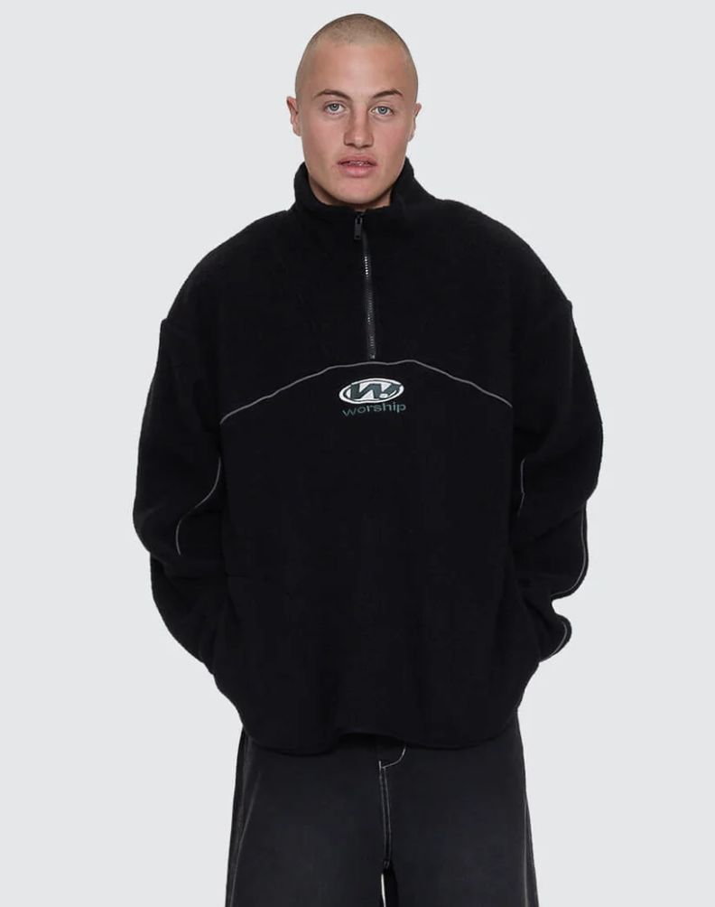 WORSHIP MENS SONIC QUARTER ZIP SHERPA FLEECE - BLACK