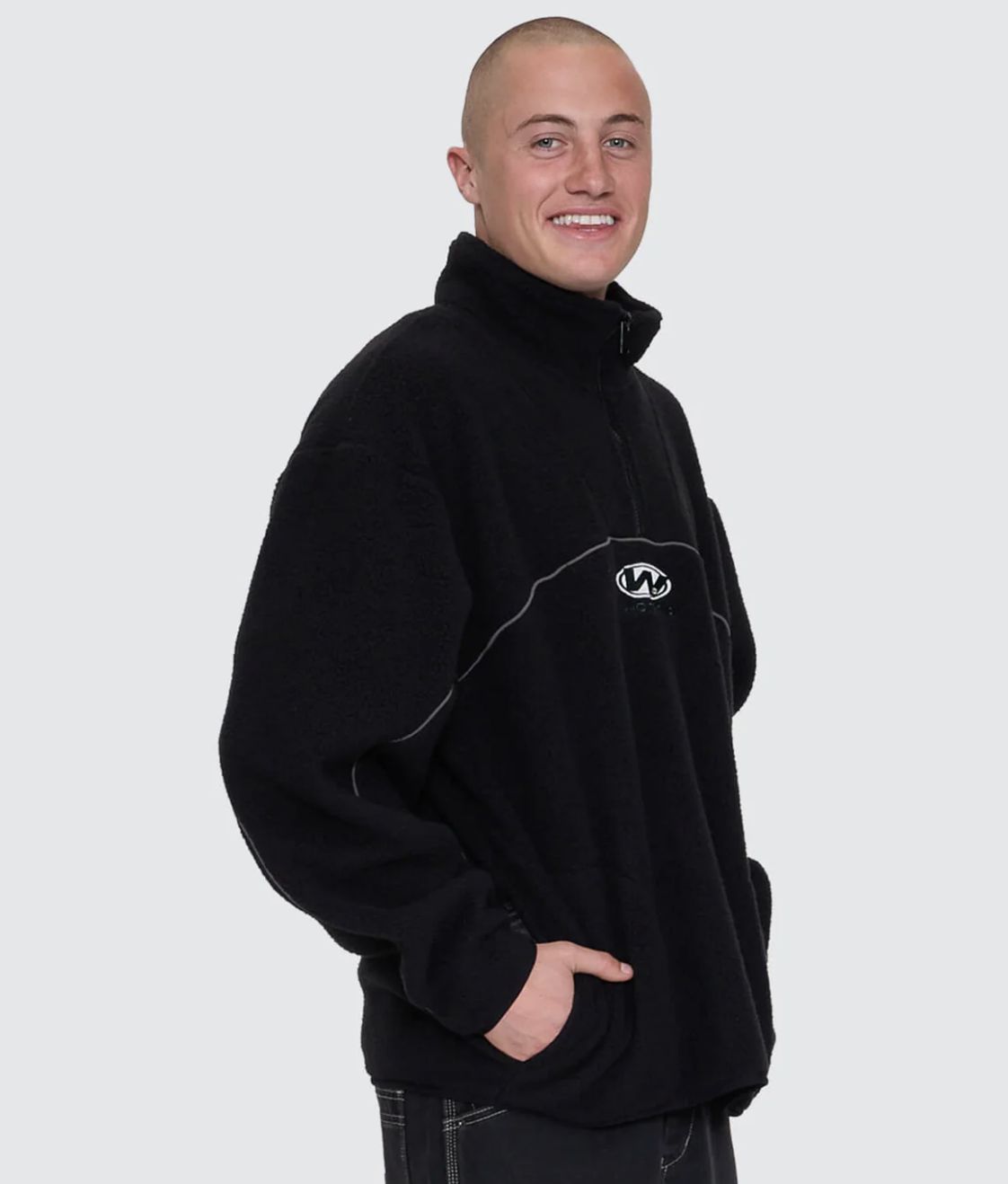 WORSHIP MENS SONIC QUARTER ZIP SHERPA FLEECE - BLACK
