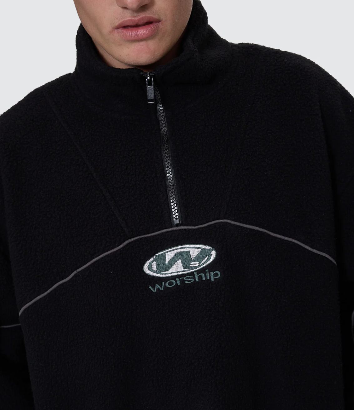 WORSHIP MENS SONIC QUARTER ZIP SHERPA FLEECE - BLACK
