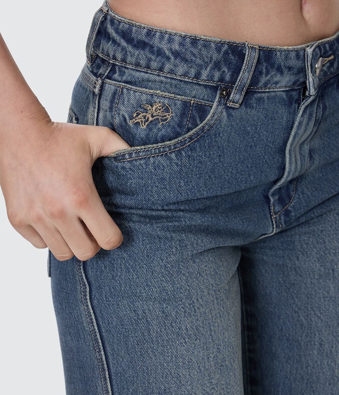 WORSHIP WOMENS DROPKICK FLARE JEAN - DIRTY MID BLUE