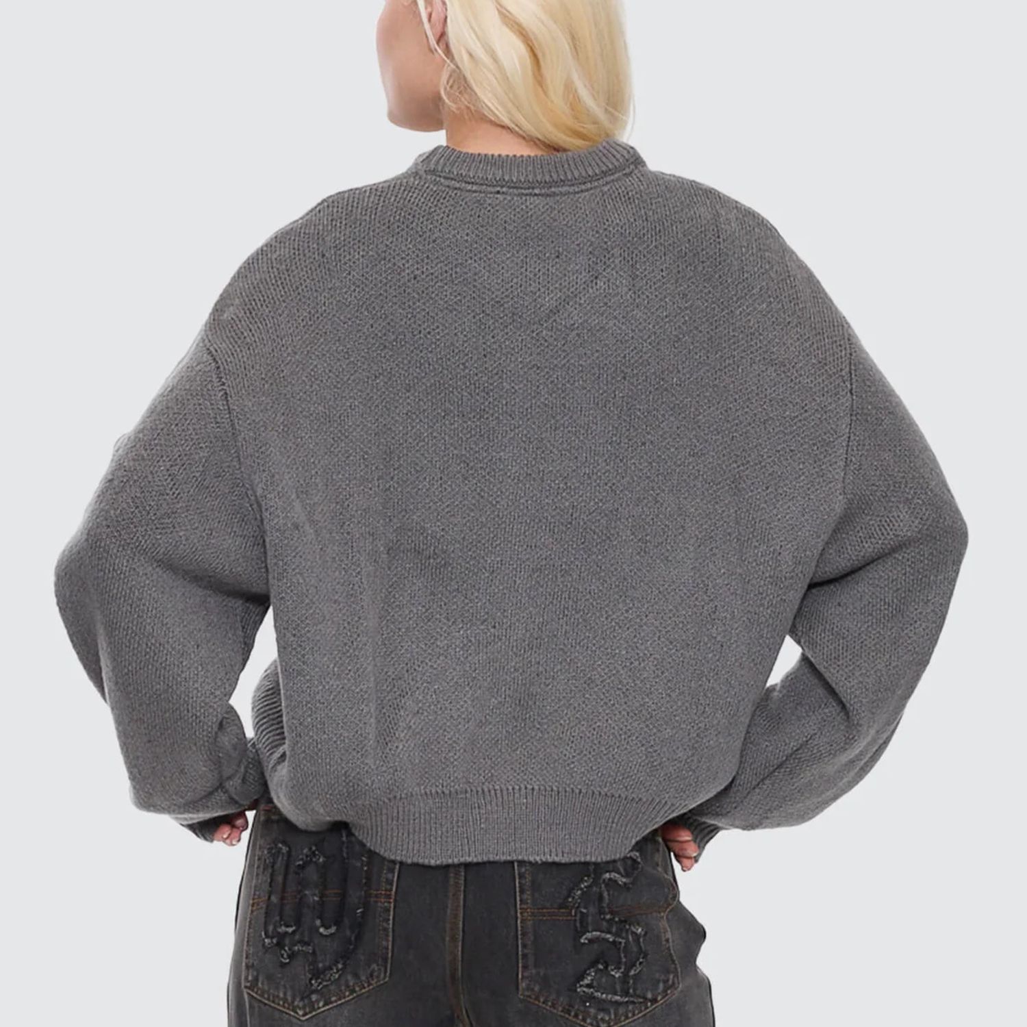 WORSHIP WOMENS TRUDGE BOX FIT CREW KNIT SWEATER - DARK MARLE