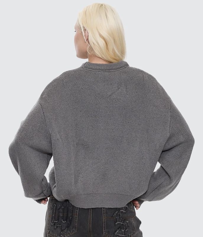 WORSHIP WOMENS TRUDGE BOX FIT CREW KNIT SWEATER - DARK MARLE