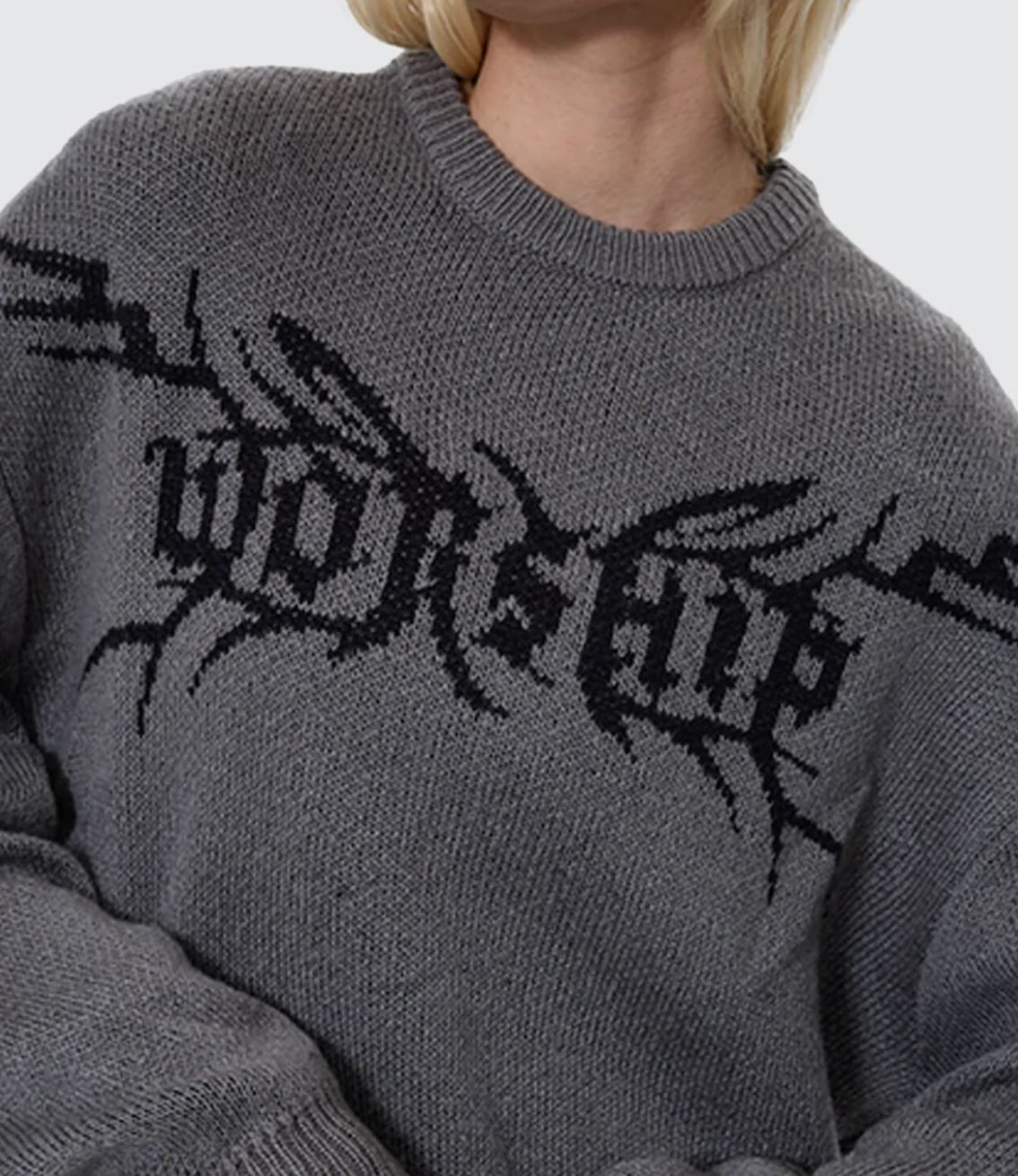 WORSHIP WOMENS TRUDGE BOX FIT CREW KNIT SWEATER - DARK MARLE
