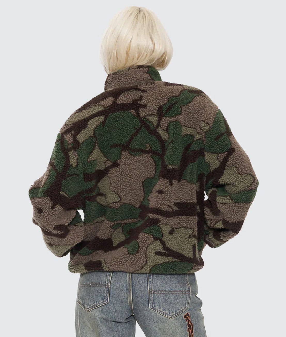 WORSHIP WOMENS PLAIN SIGHT ZIP THROUGH SHERPA FLEECE - CAMO GREEN