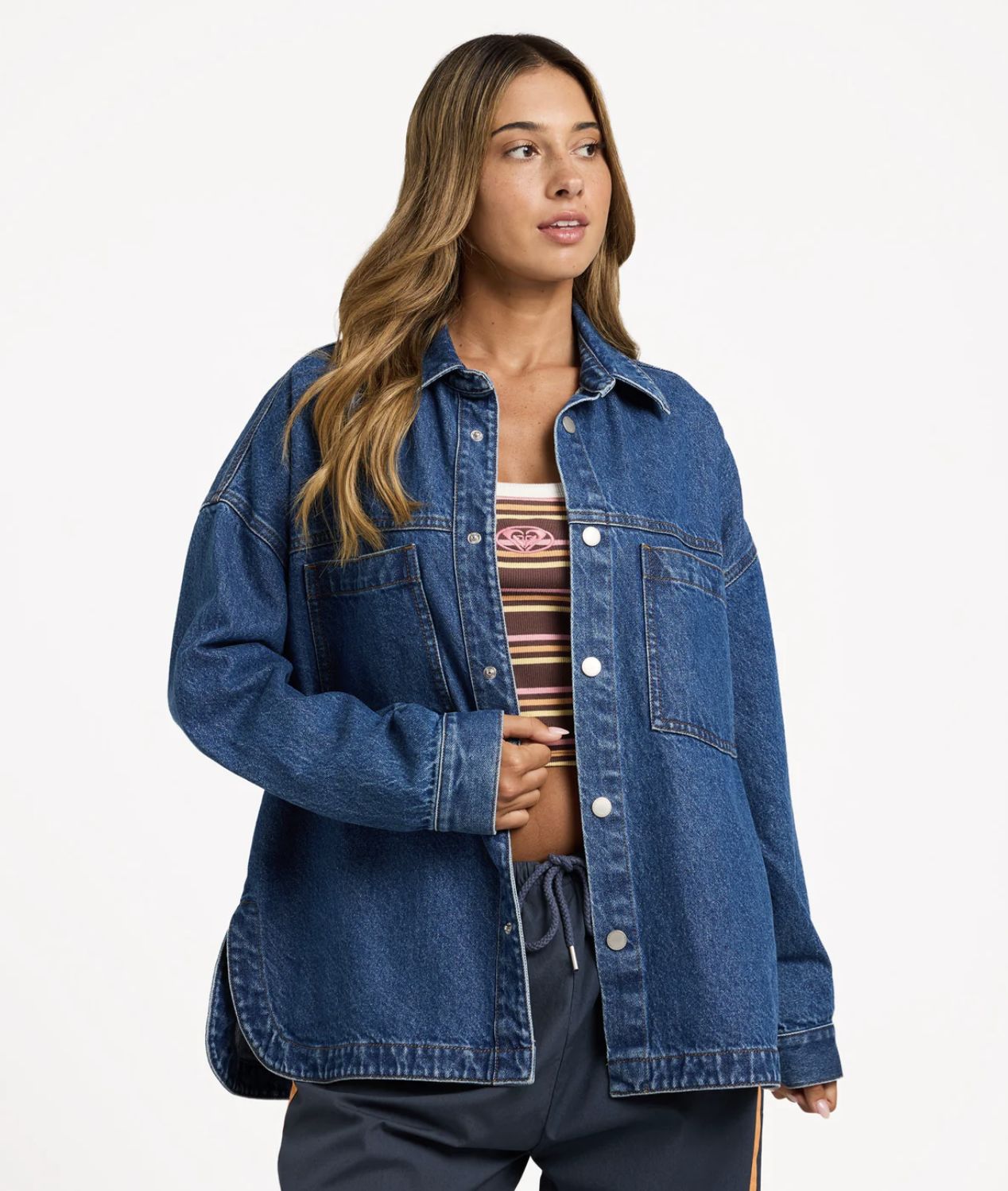 ROXY WOMENS BACKSLIDER DENIM JACKET - BLUE