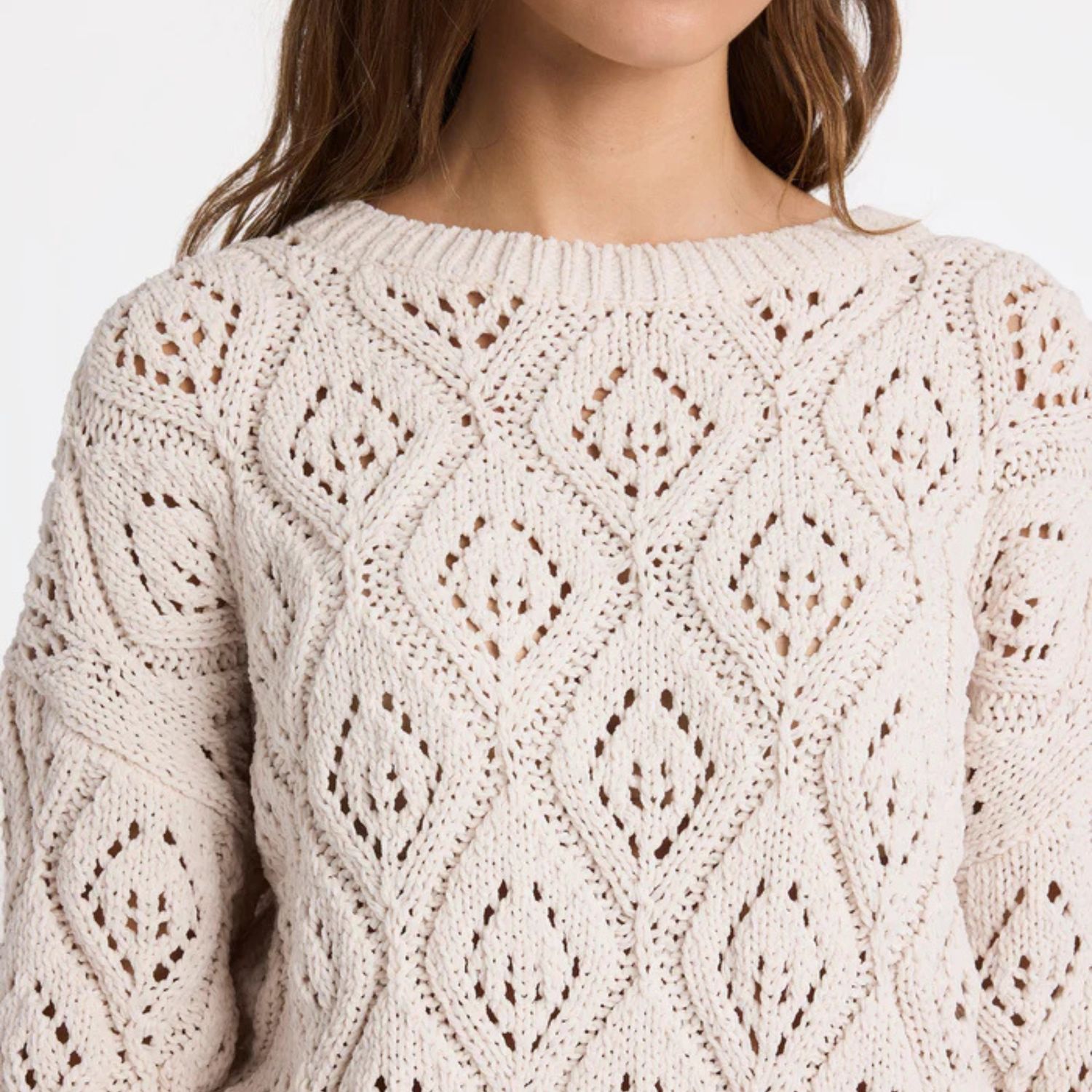 ROXY WOMENS WELCOME BACK CREW KNIT - BONE