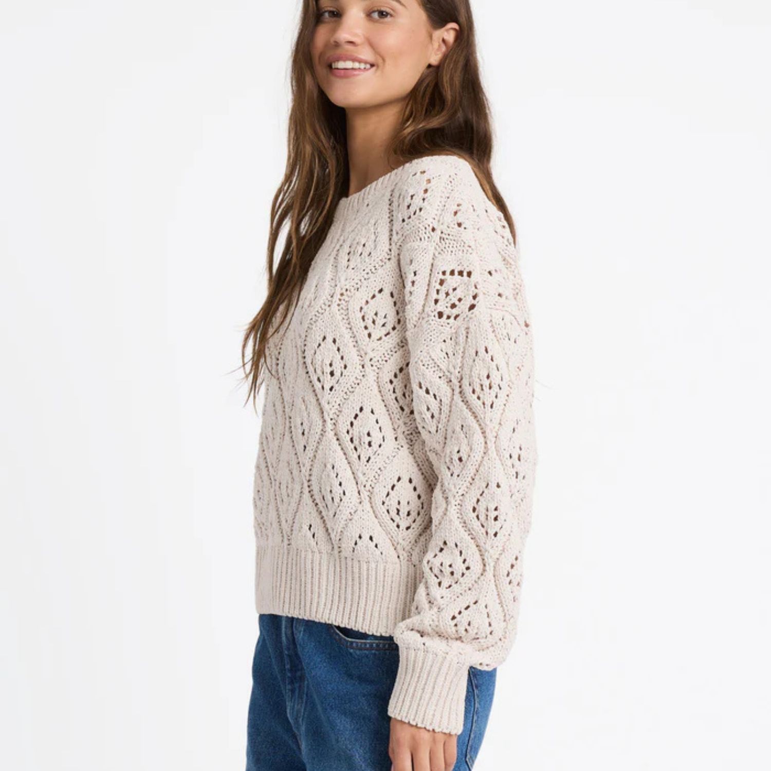 ROXY WOMENS WELCOME BACK CREW KNIT - BONE