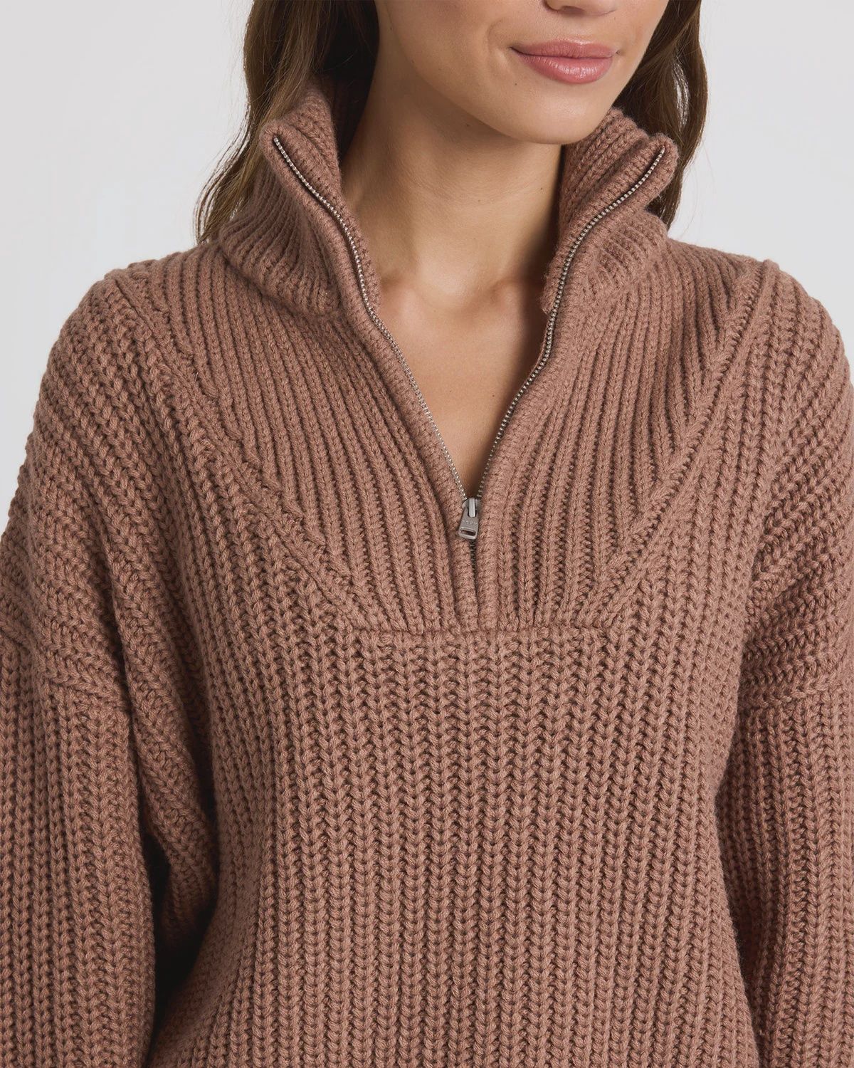 ROXY WOMENS SO COZY HALF ZIP KNIT - MOCHA