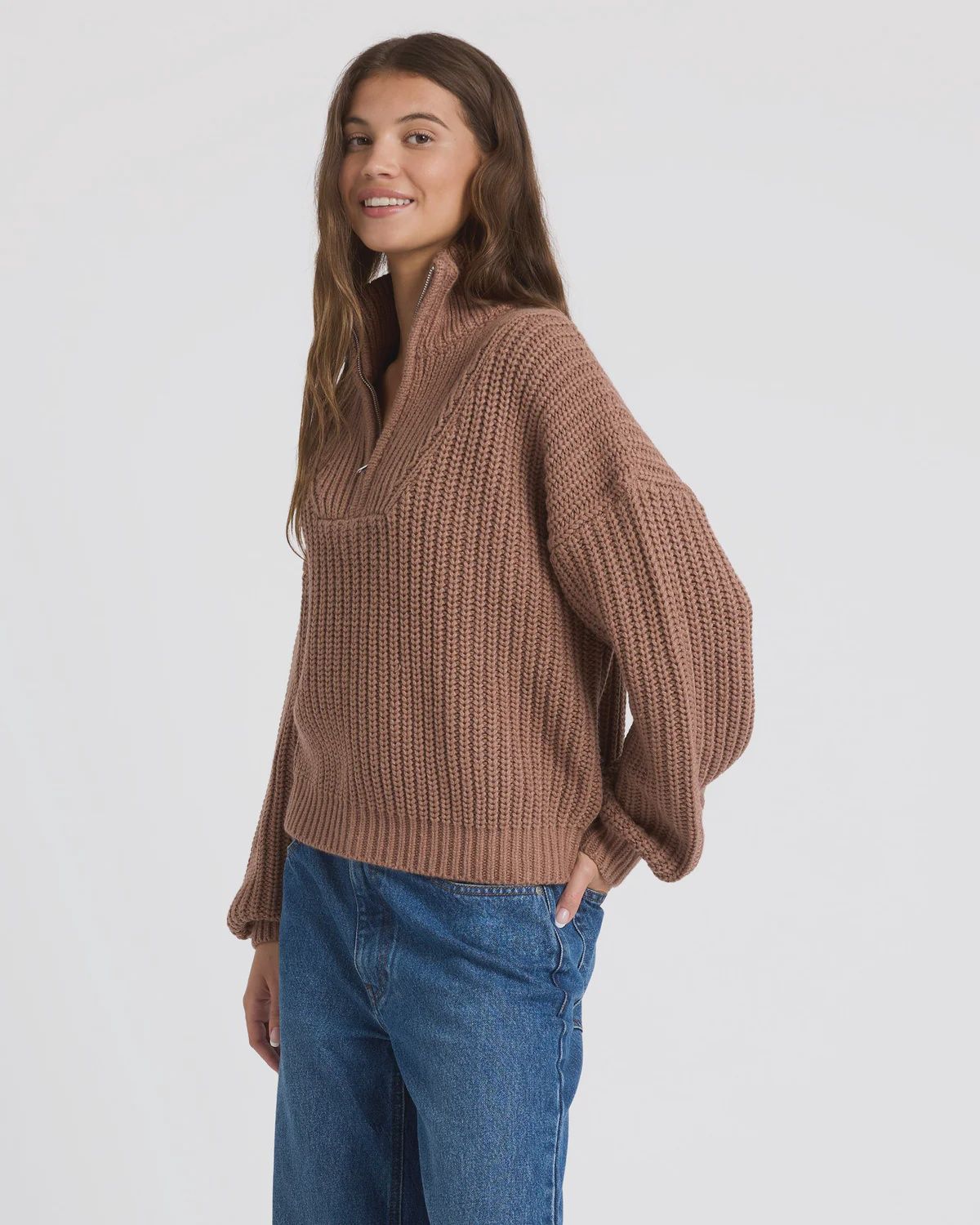 ROXY WOMENS SO COZY HALF ZIP KNIT - MOCHA