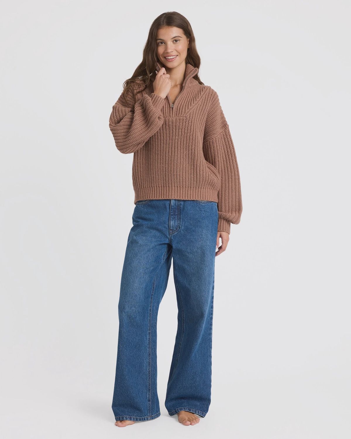 ROXY WOMENS SO COZY HALF ZIP KNIT - MOCHA
