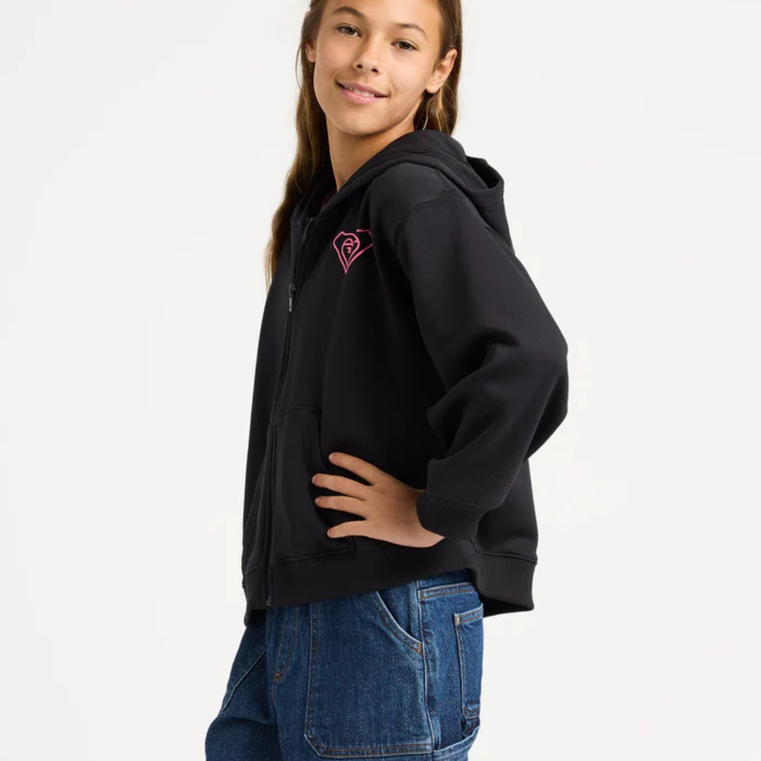 ROXY TEEN GIRLS MIDNIGHT HIKE BRUHSED RG ZIP FLEECE - ANTHRACITE