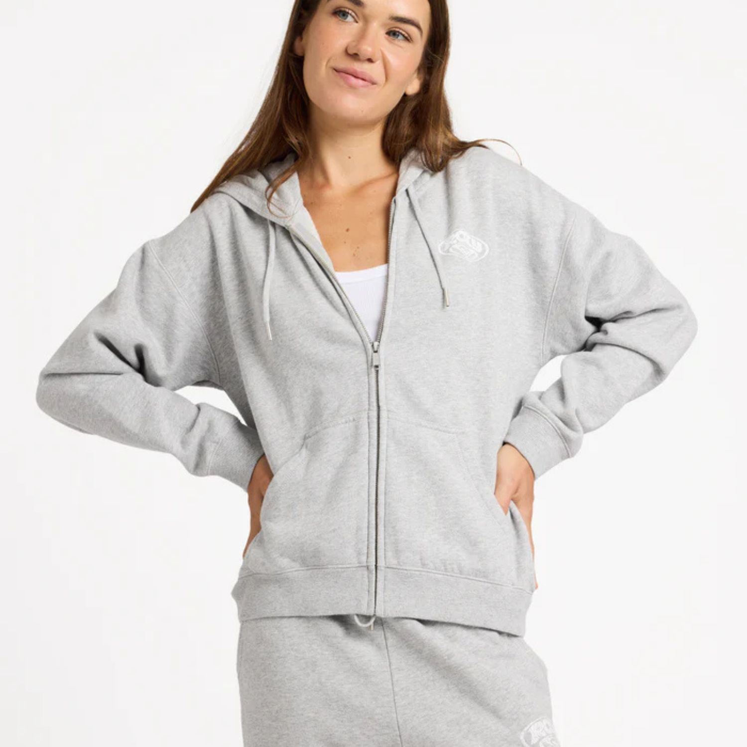 ROXY WOMENS DREAMY DAYS ZIP HOOD FLEECE - GREY MARLE