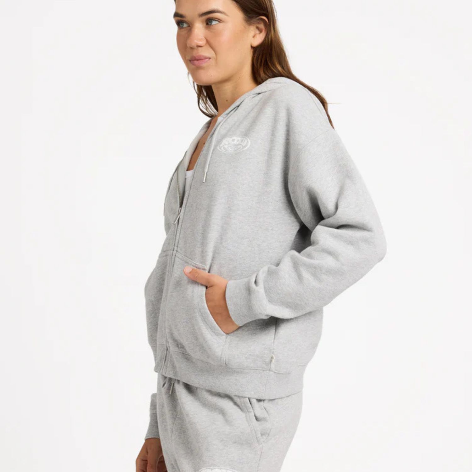 ROXY WOMENS DREAMY DAYS ZIP HOOD FLEECE - GREY MARLE