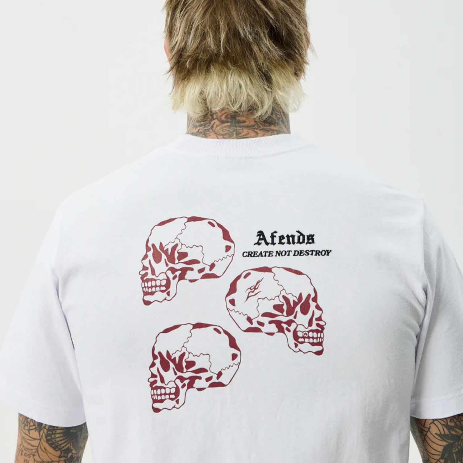 AFENDS MENS TEMPORAL - HEAVYWEIGHT RETRO SS TEE - WHITE