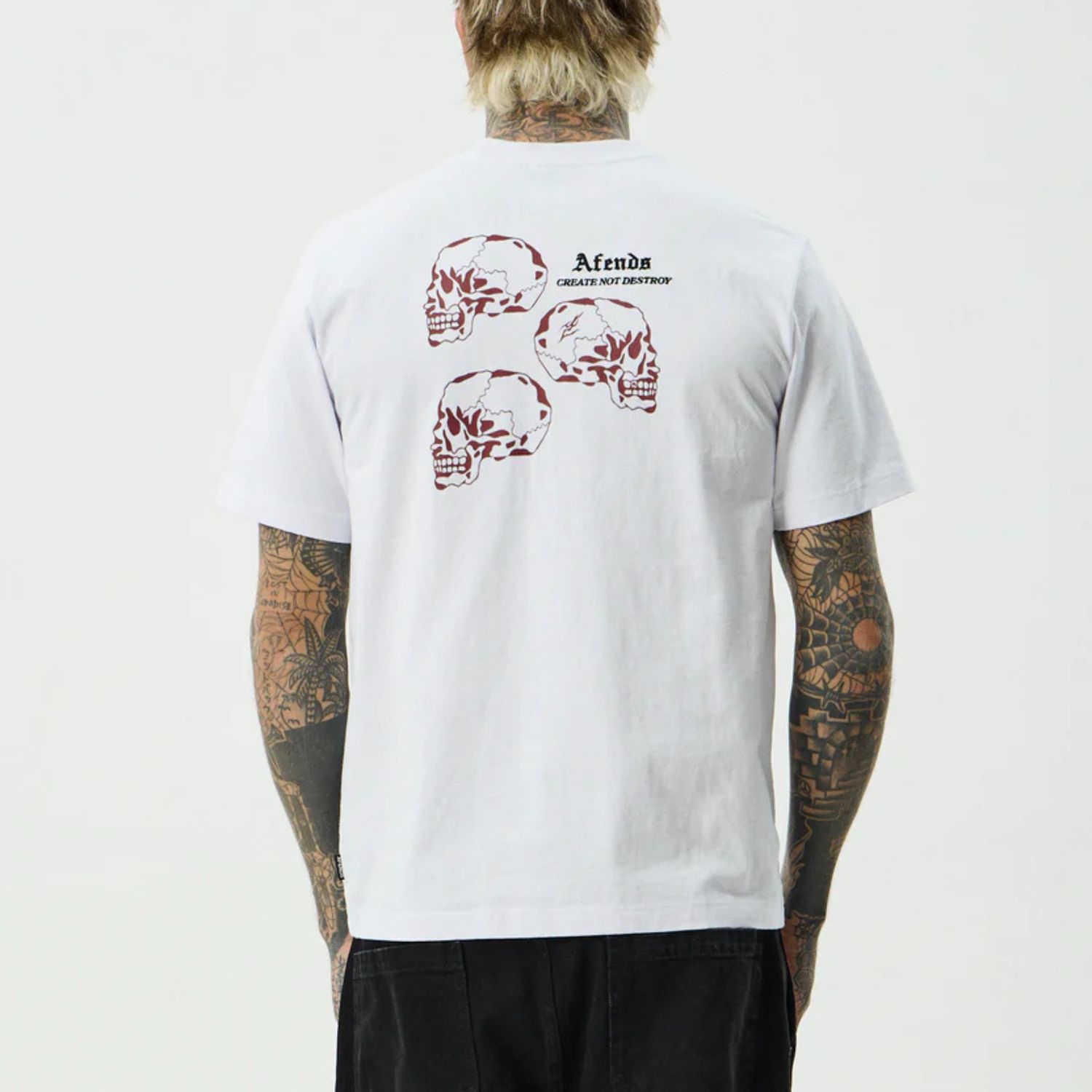 AFENDS MENS TEMPORAL - HEAVYWEIGHT RETRO SS TEE - WHITE