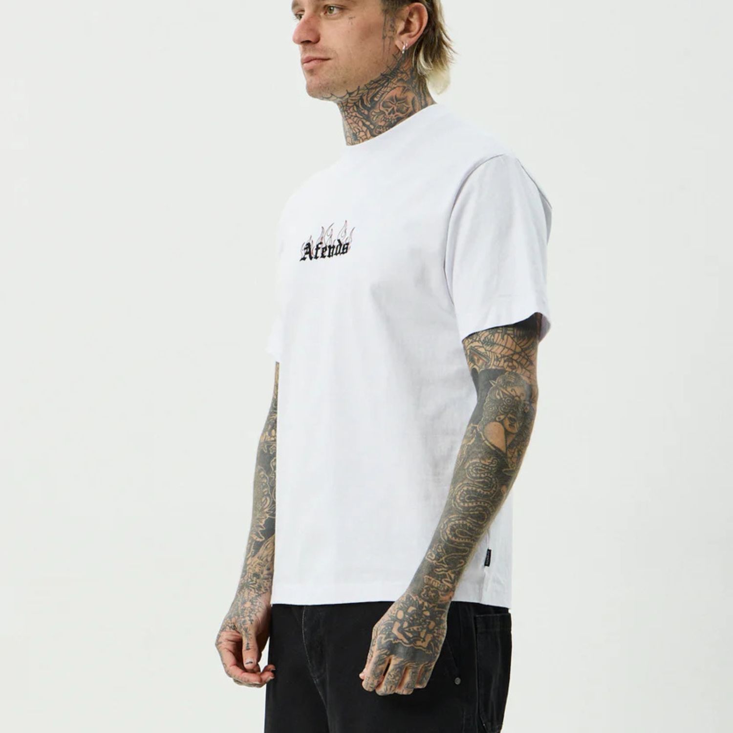 AFENDS MENS TEMPORAL - HEAVYWEIGHT RETRO SS TEE - WHITE