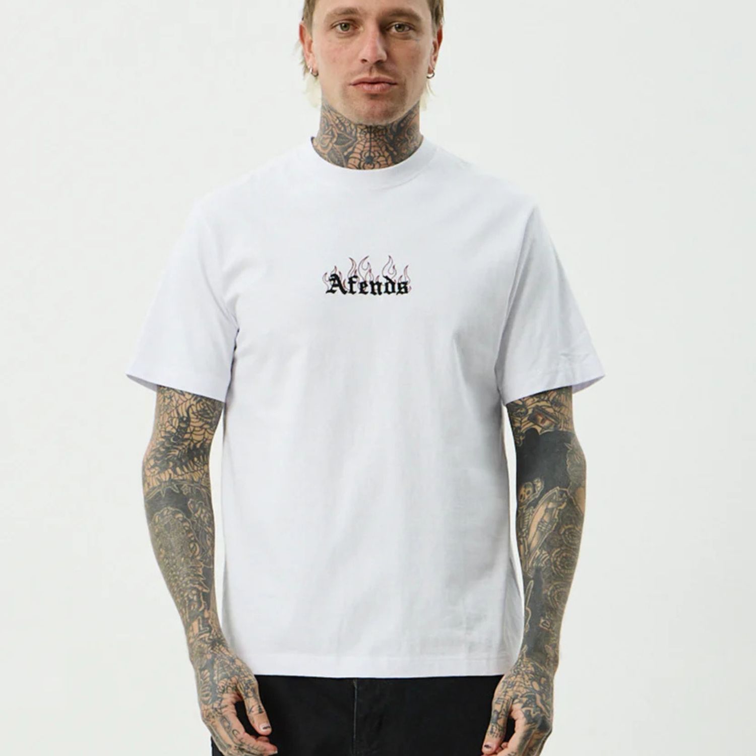 AFENDS MENS TEMPORAL - HEAVYWEIGHT RETRO SS TEE - WHITE