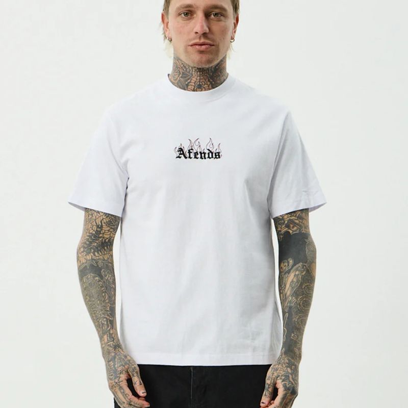AFENDS MENS TEMPORAL - HEAVYWEIGHT RETRO SS TEE - WHITE