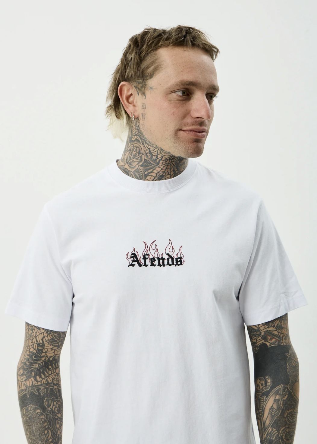 AFENDS MENS TEMPORAL - HEAVYWEIGHT RETRO SS TEE - WHITE