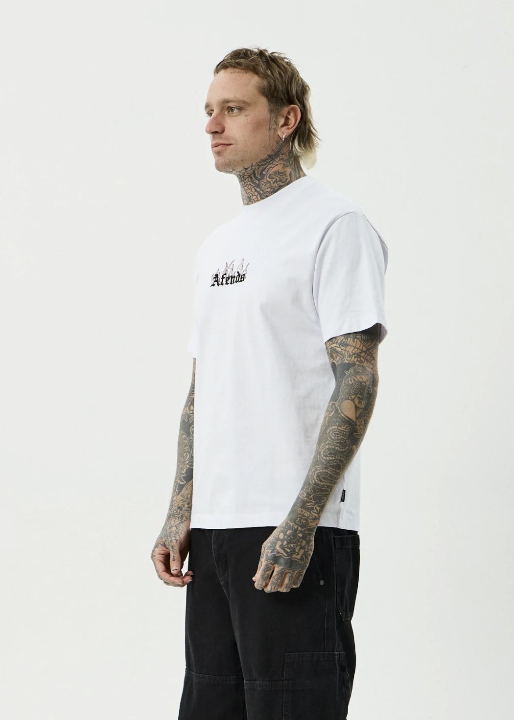 AFENDS MENS TEMPORAL - HEAVYWEIGHT RETRO SS TEE - WHITE