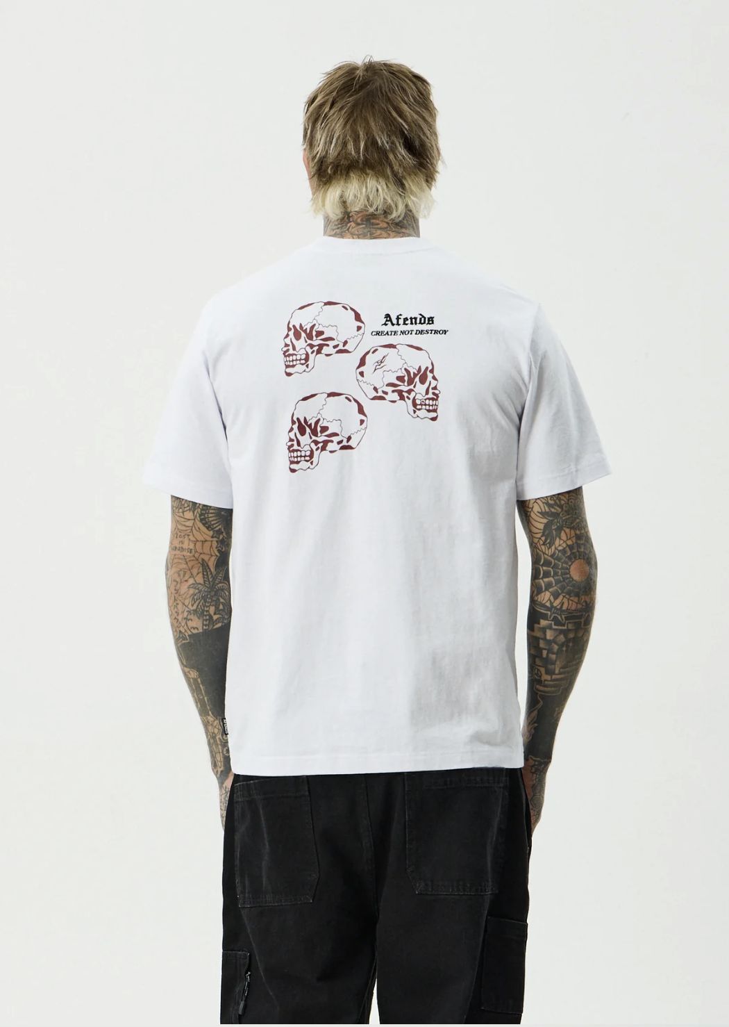 AFENDS MENS TEMPORAL - HEAVYWEIGHT RETRO SS TEE - WHITE