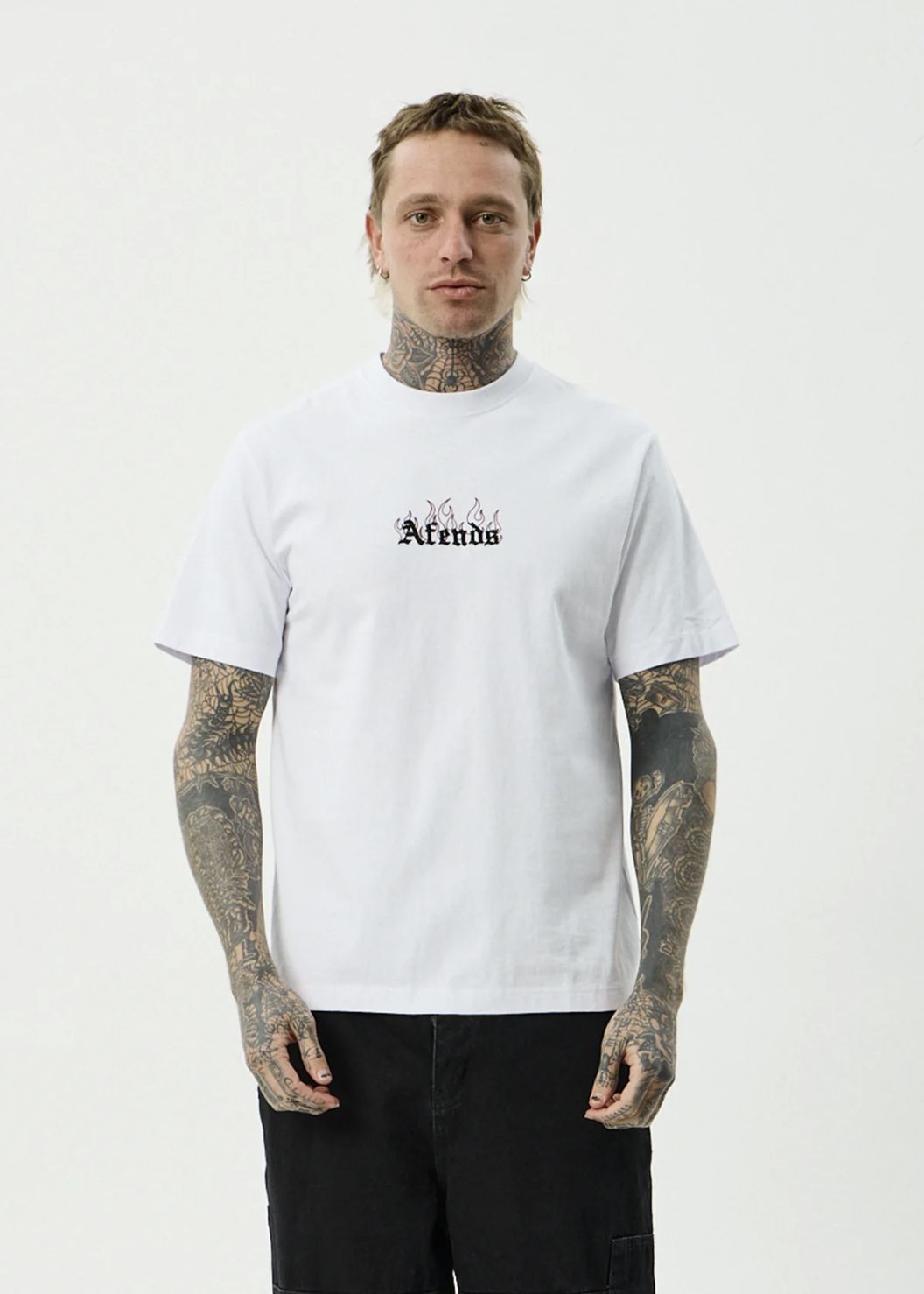 AFENDS MENS TEMPORAL - HEAVYWEIGHT RETRO SS TEE - WHITE