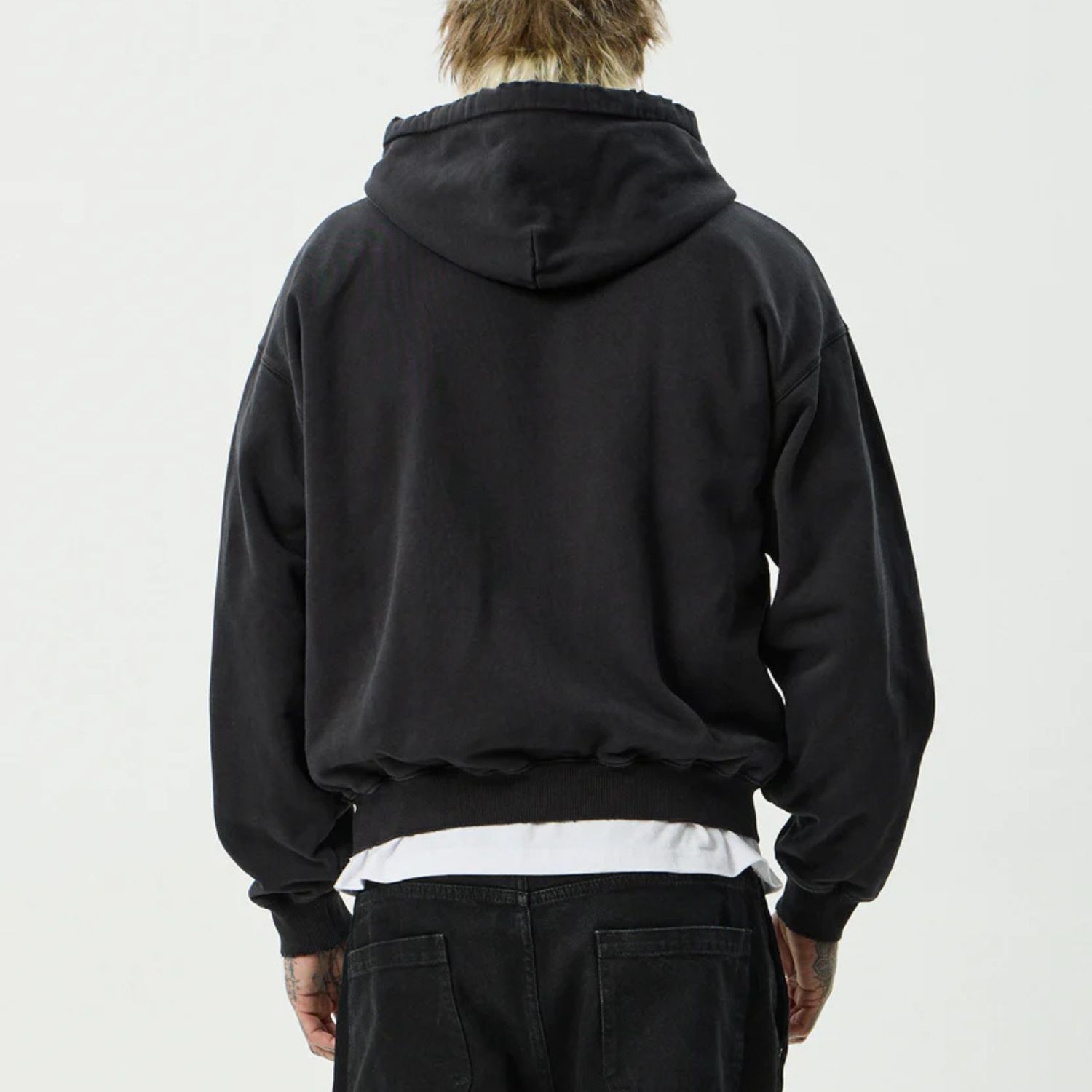 AFENDS MENS RESIDENCE - HEAVYWEIGHT BOXY ZIP HOOD - STONE BLACK