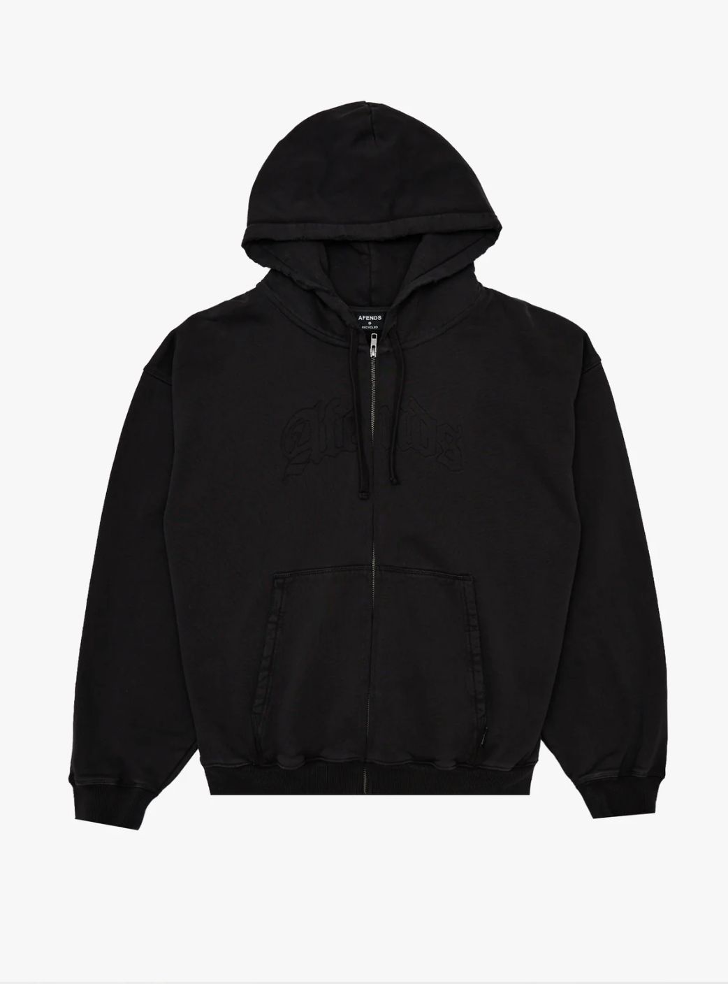 AFENDS MENS RESIDENCE - HEAVYWEIGHT BOXY ZIP HOOD - STONE BLACK