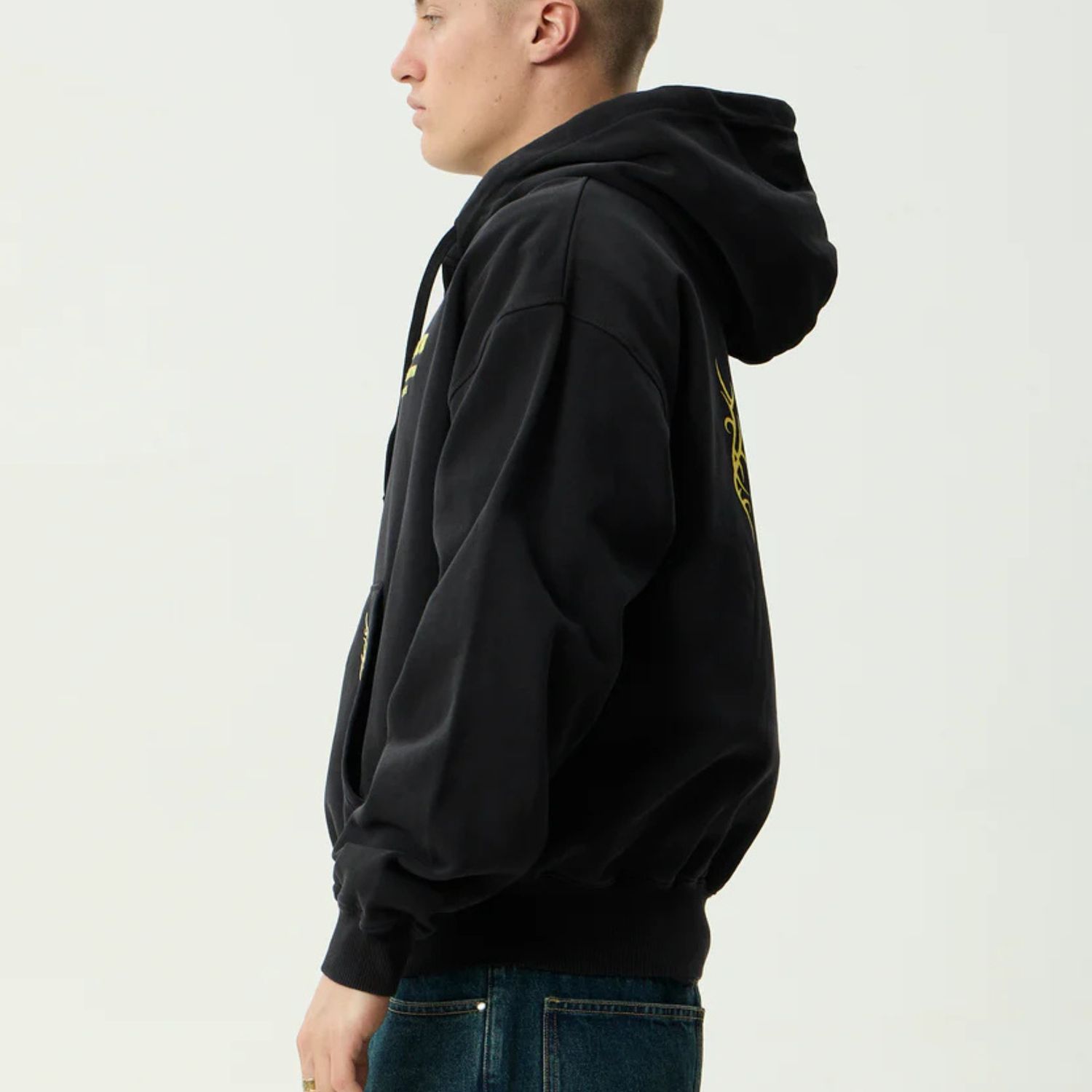 AFENDS MENS HEAVEN - BOXY ZIP HOOD - STONE BLACK