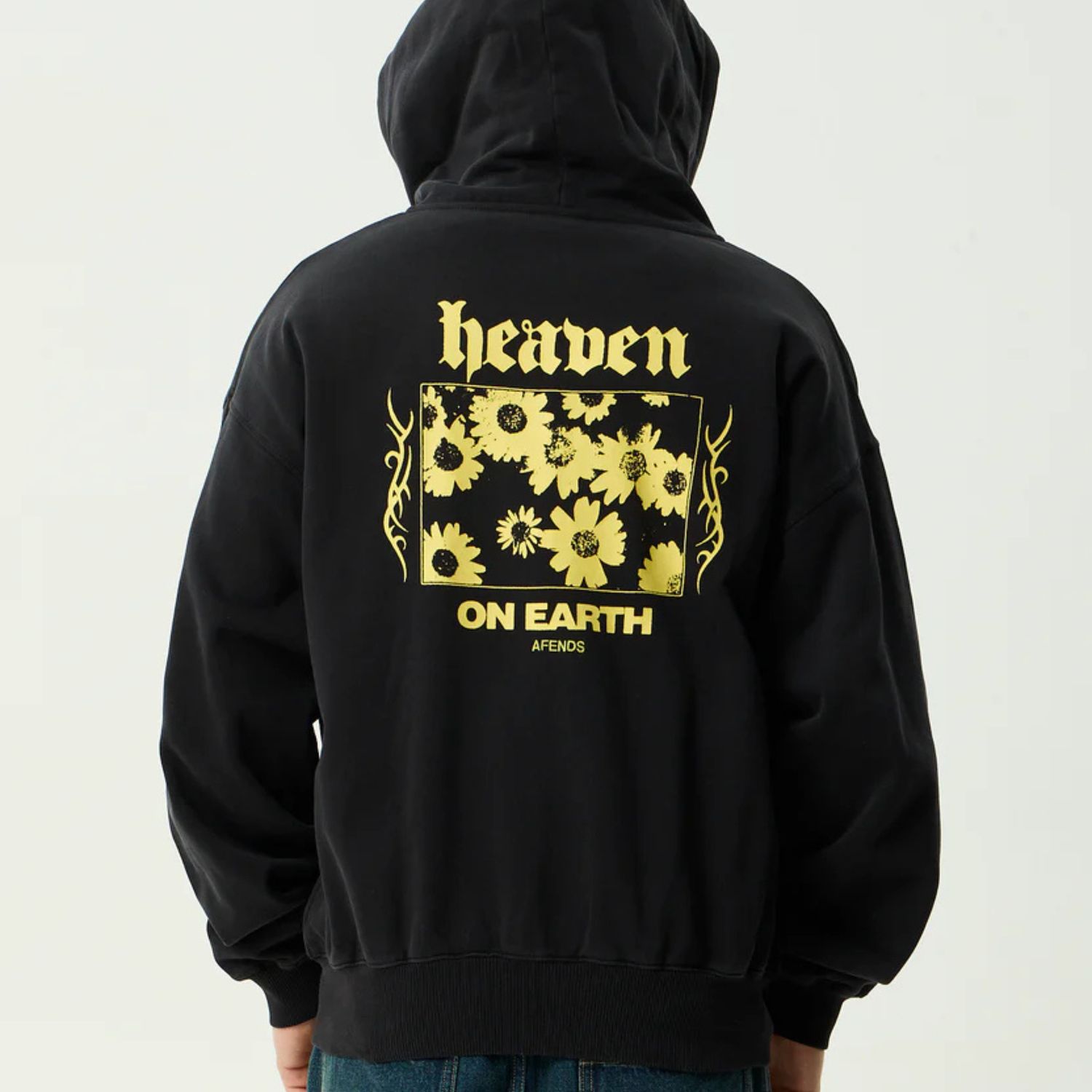AFENDS MENS HEAVEN - BOXY ZIP HOOD - STONE BLACK