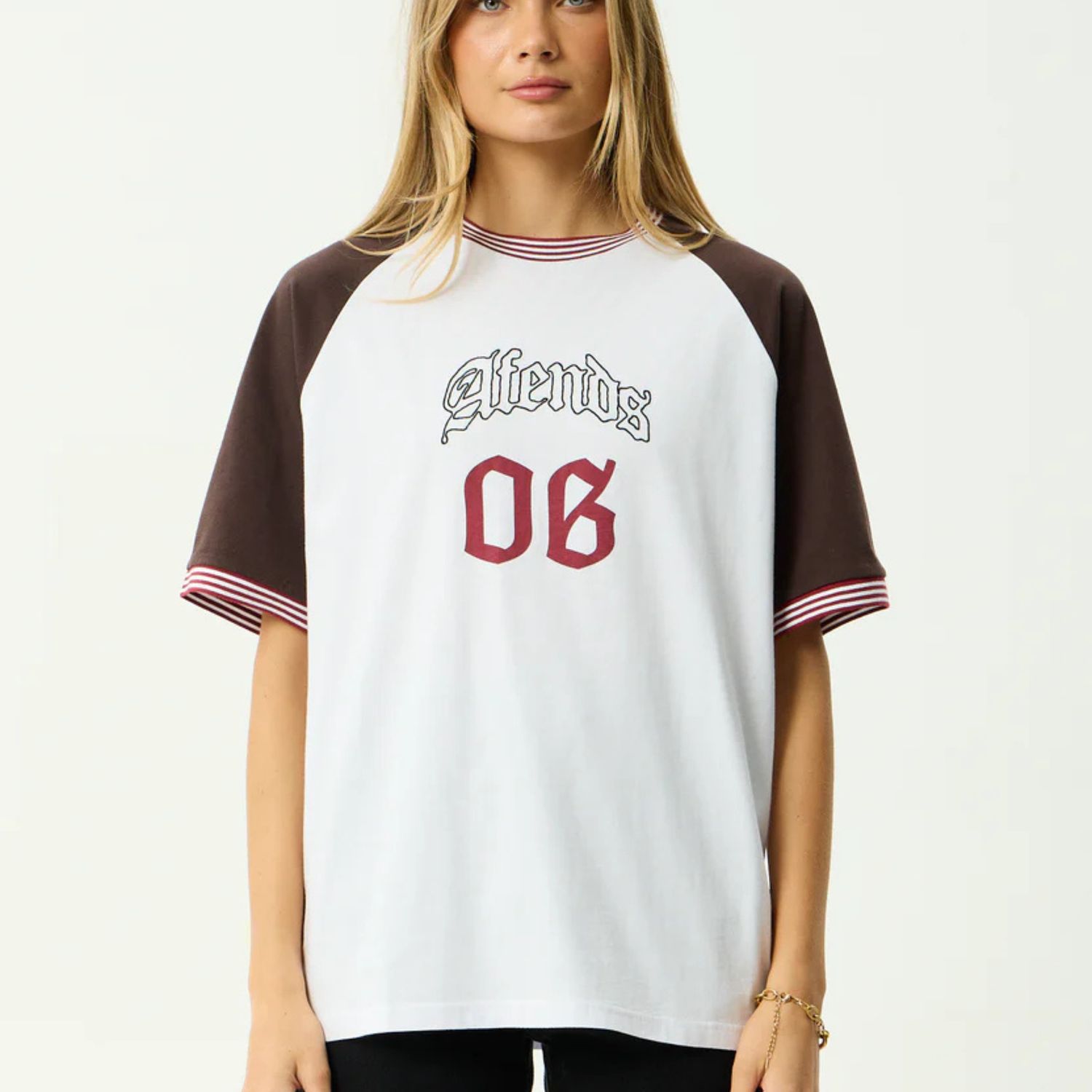 AFENDS WOMENS DEXTER - OVERSIZED TEE - COFFEE / WHITE