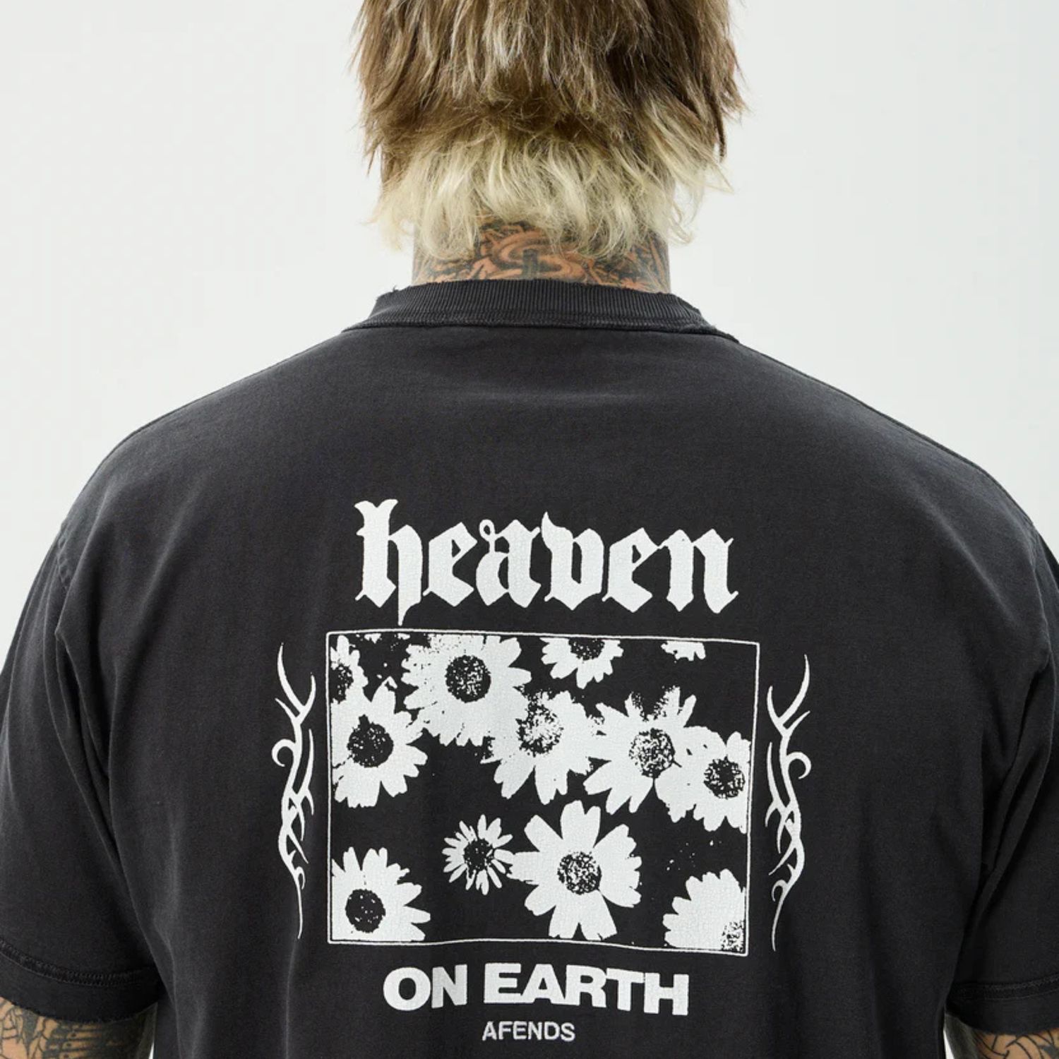 AFENDS MENS HEAVEN - HEAVYWEIGHT BOXY SS TEE - STONE BLACK