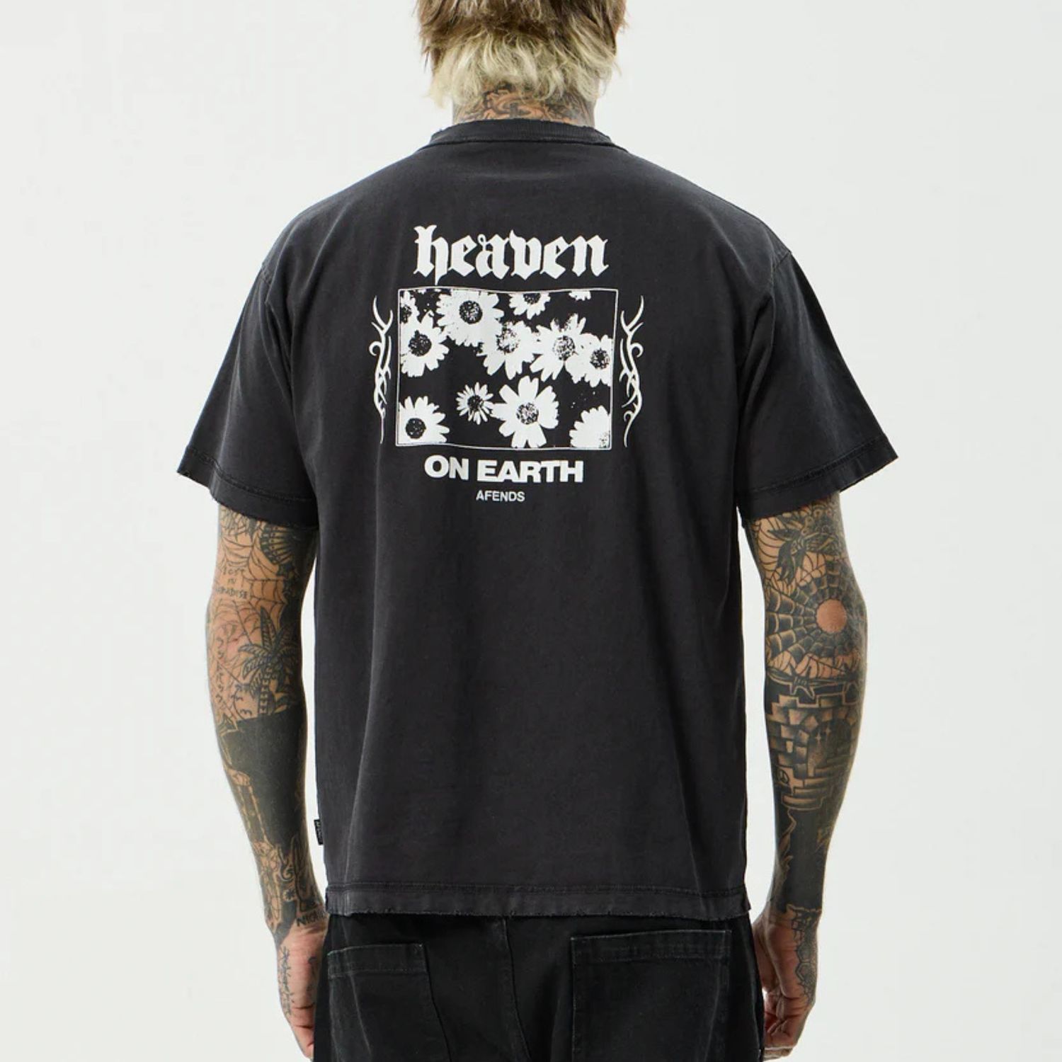 AFENDS MENS HEAVEN - HEAVYWEIGHT BOXY SS TEE - STONE BLACK