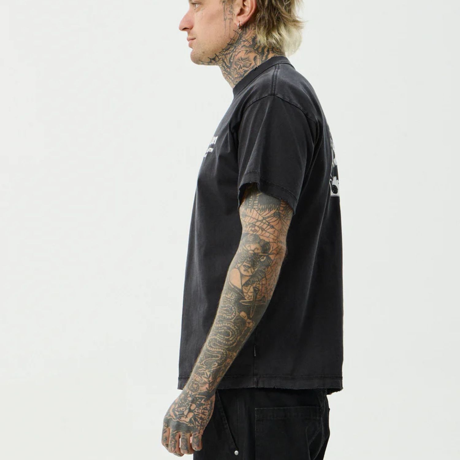 AFENDS MENS HEAVEN - HEAVYWEIGHT BOXY SS TEE - STONE BLACK