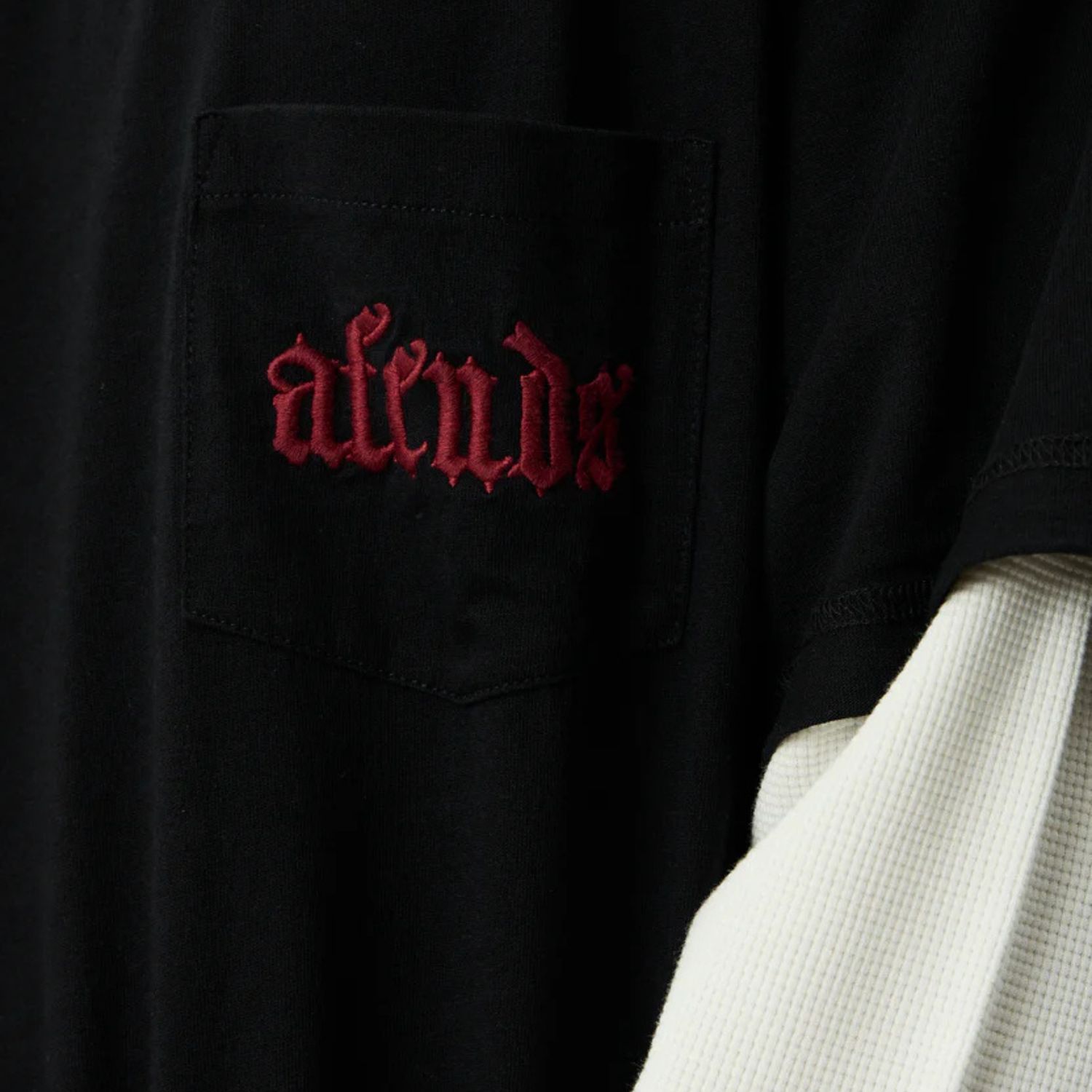 AFENDS MENS DROP ZONE - LAYERED WAFFLE LONG SLEEVE TEE - BLACK