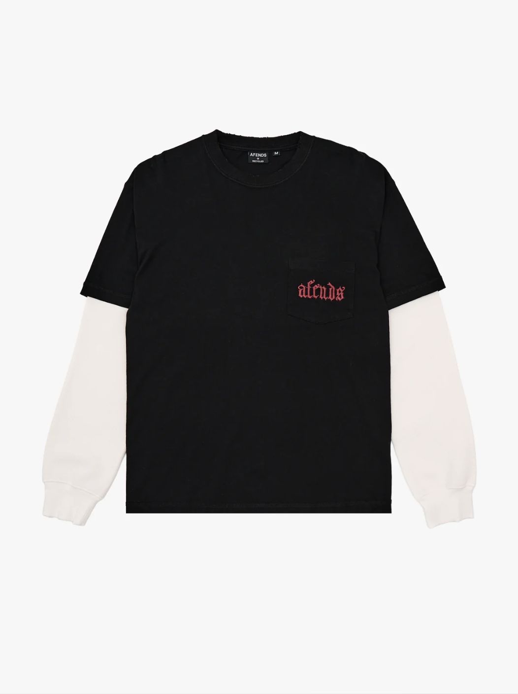 AFENDS MENS DROP ZONE - LAYERED WAFFLE LONG SLEEVE TEE - BLACK