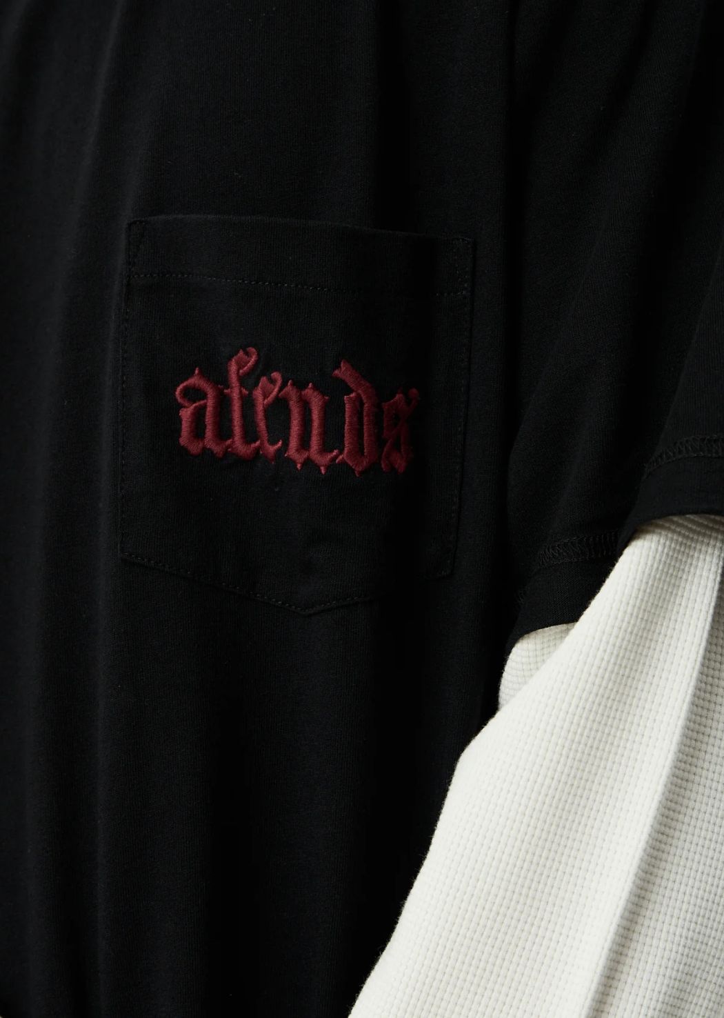 AFENDS MENS DROP ZONE - LAYERED WAFFLE LONG SLEEVE TEE - BLACK