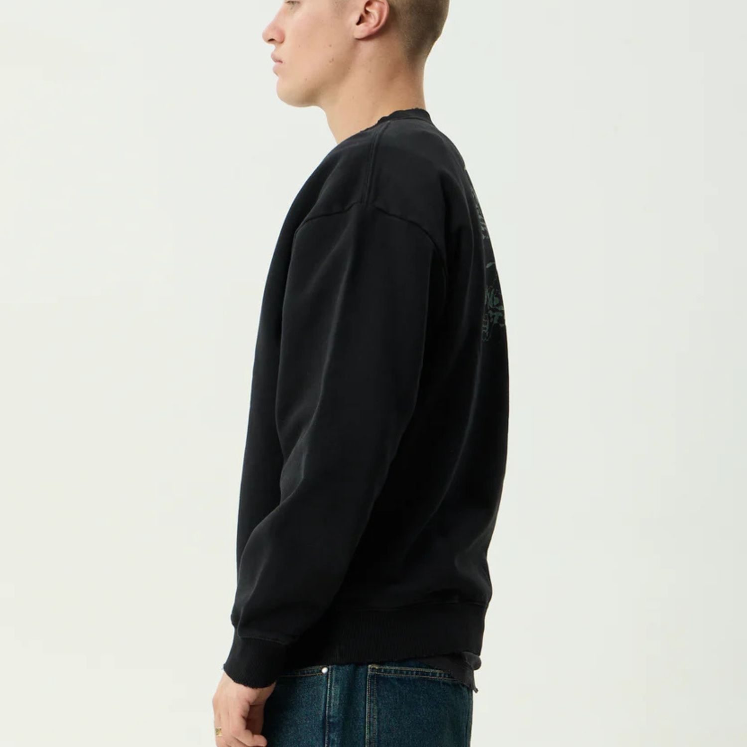 AFENDS MENS TEMPORAL - HEAVYWEIGHT CREW NECK - STONE BLACK